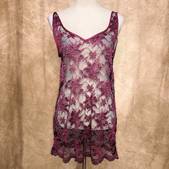 Vintage 90s Colesce Collection Sheer Mesh Floral Embroidered Lingerie Mini Dress - Picture 1 of 9